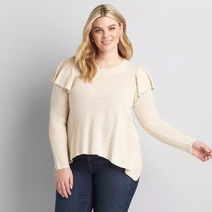 Lane Bryant Cream Long Ruffle Sleeeve Sweater Size 14/16 Plus Size Women’s